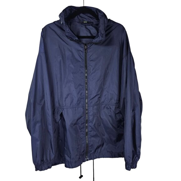 VTG J.Crew Oarsman Navy Nylon Full-Zip Jacket XL Hooded Windbreaker Lightweight - Picture 1 of 10